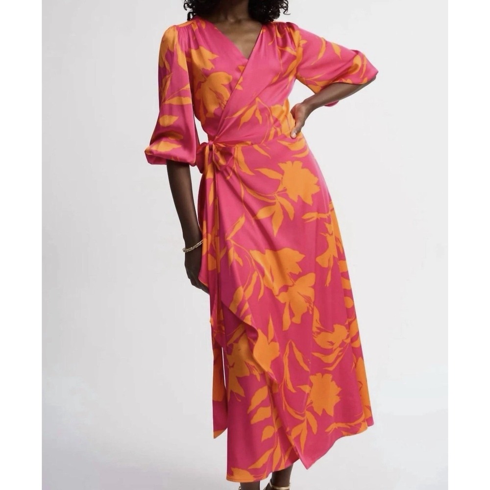 Joseph Ribkoff Floral Print Belted 3/4 Sleeves Wrap Dress Size 8 - Picture 2 of 5